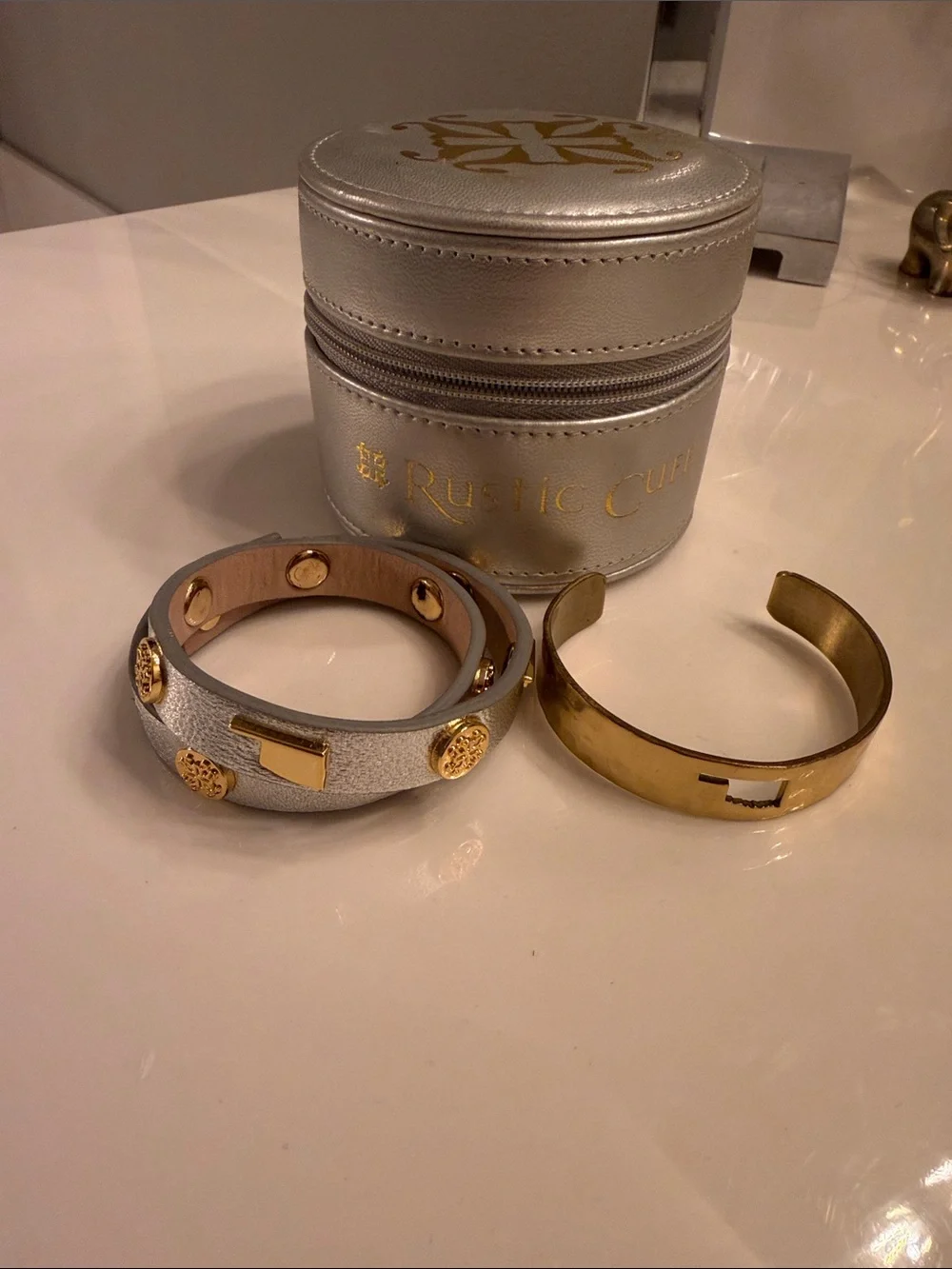 Rustic Cuff Gold and Silver Wrap Bracelet Set with Travel Case